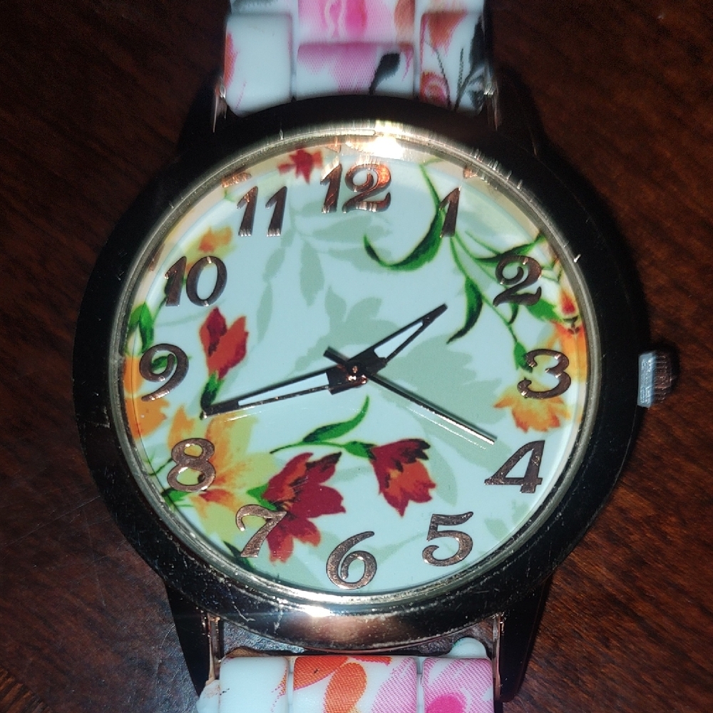 Floral Women's Watch with Gold Accents